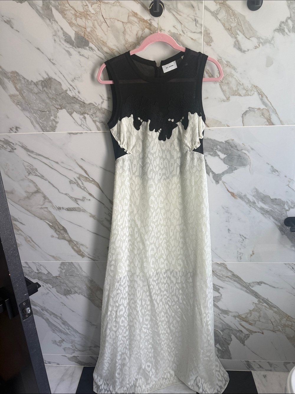 St. John Black and White Lace-Overlay Dress